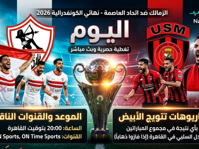معلق مباراة الزمالك ضد اتحاد العاصمة اليوم في نهائي الكونفدرالية 2026 وسيناريوهات تتويج الأبيض
