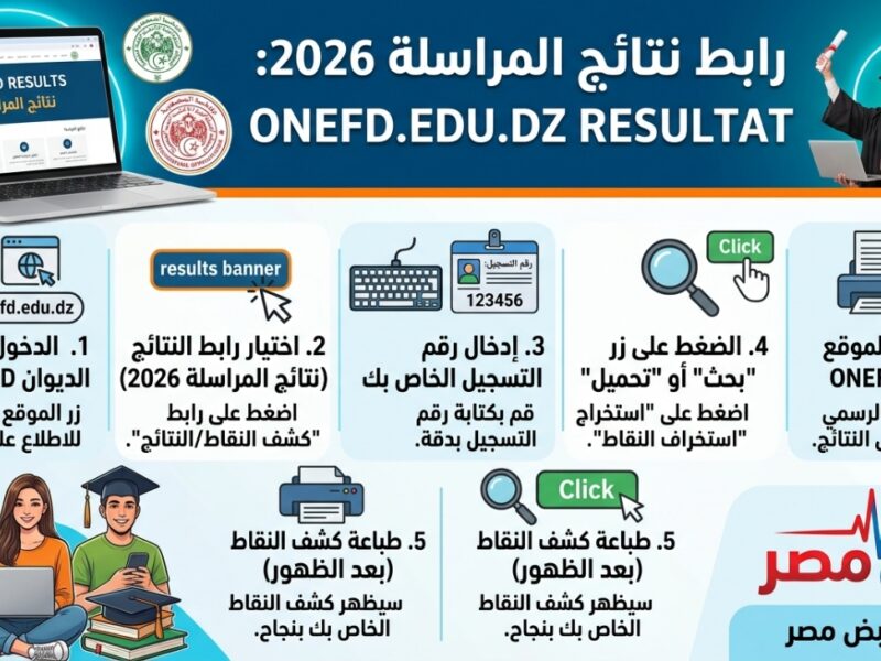 رابط نتائج المراسلة 2026 onefd.edu.dz resultat وخطوات استخراج كشف النقاط برقم التسجيل